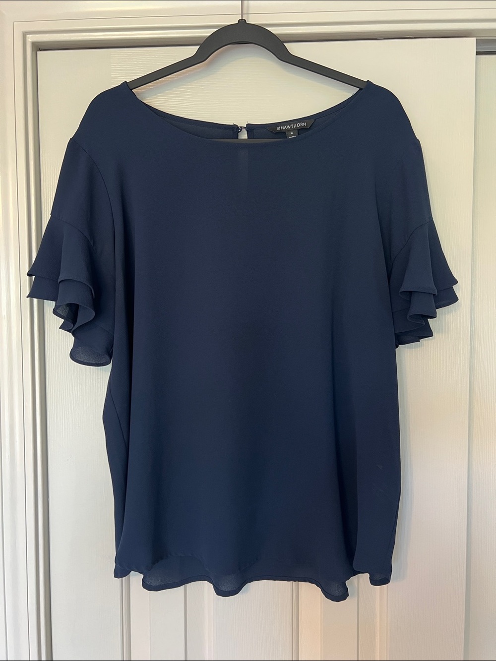41 Hawthorn Navy Ruffle Sleeve Blouse